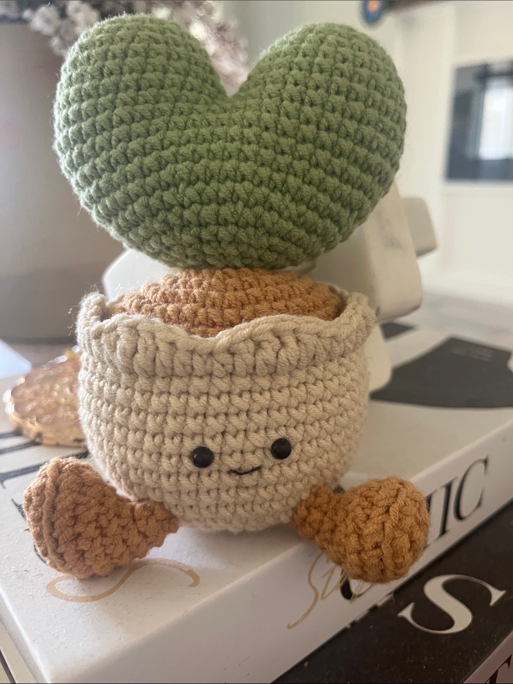 Handmade Crochet Green Heart Succulent Plush - Neutral Pot